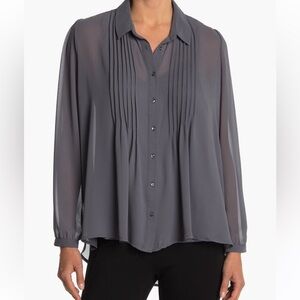 DR2 by Daniel Rainn Earl Grey Pintuck Pleated Blouse, Small - NWT